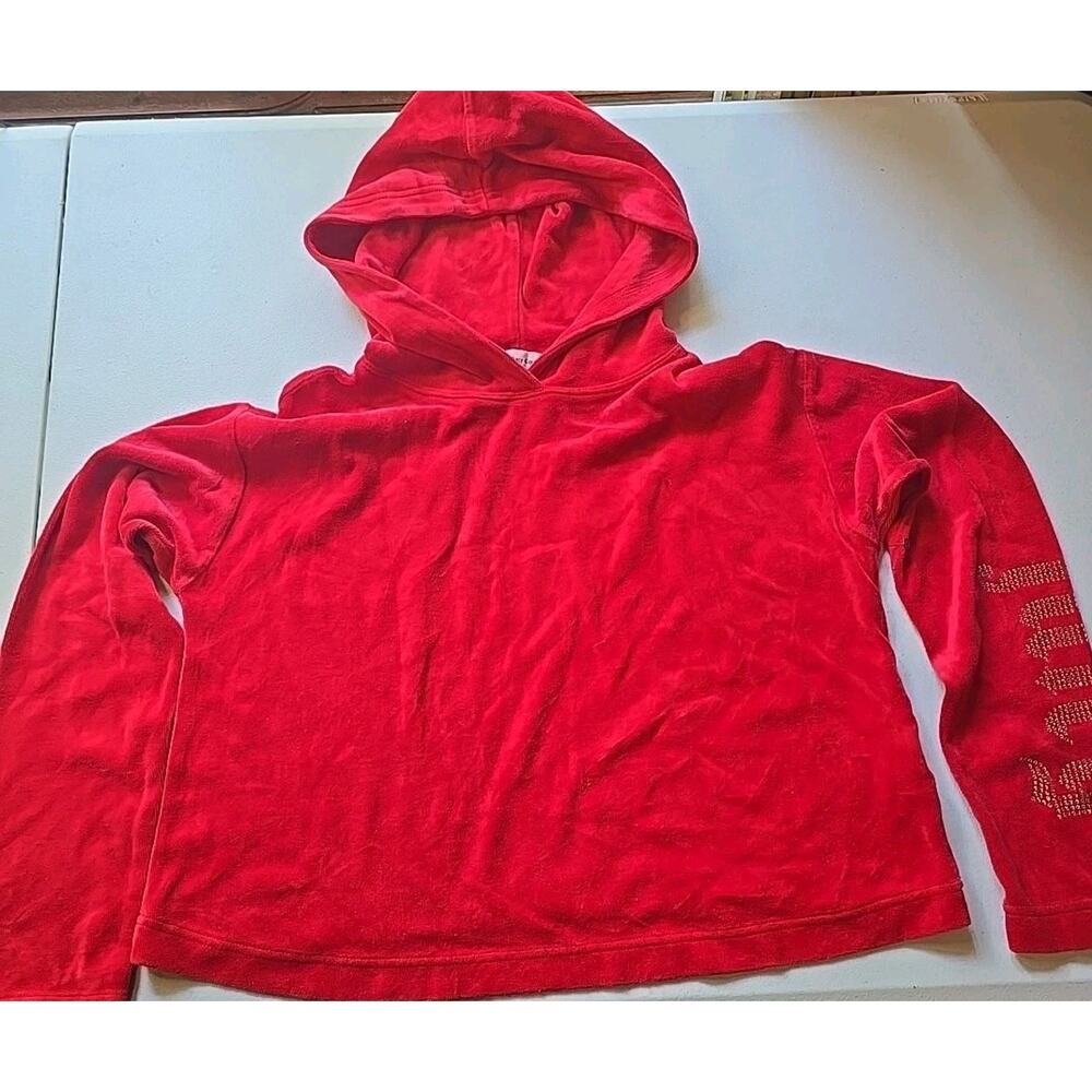 Juicy Couture Women Sweatshirt Small Red Y2K Velour Cropped Hoodie Bling‎